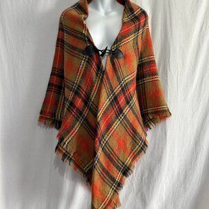Cozy Plaid Blanket Poncho Wrap Shawl with Toggle Closure -fall winter